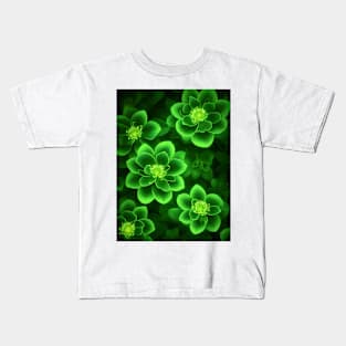 bioluminescent green flower pattern Kids T-Shirt